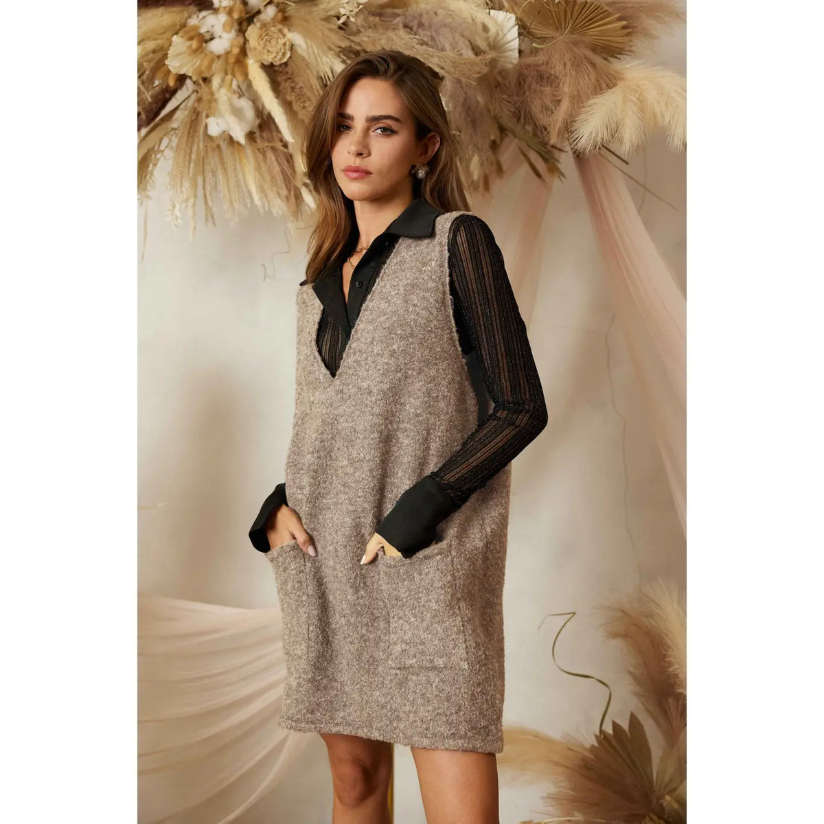 fall vest dress Autumn Chic Faux Wool Long Belted Vest main image 1